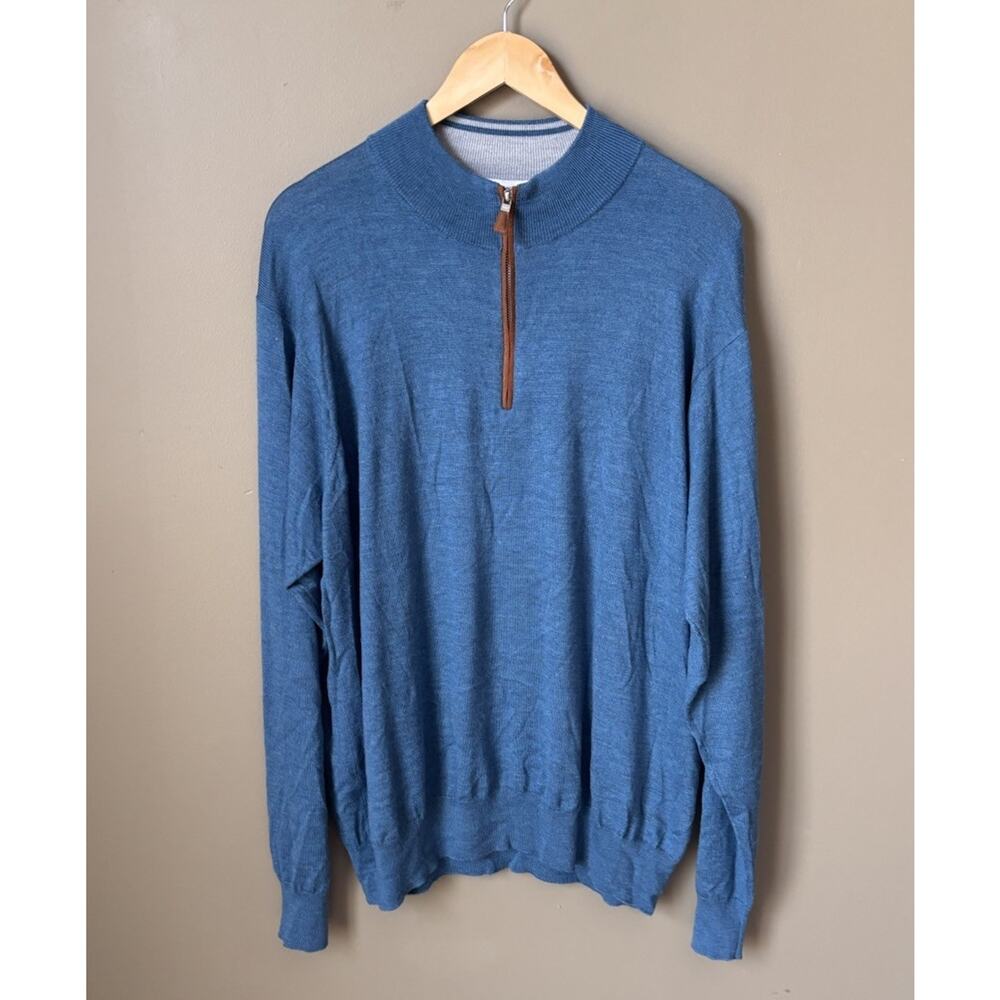 Peter Millar Sweater Mens 2XL Blue 1/4 Zip Merino Wool Silk NWOT